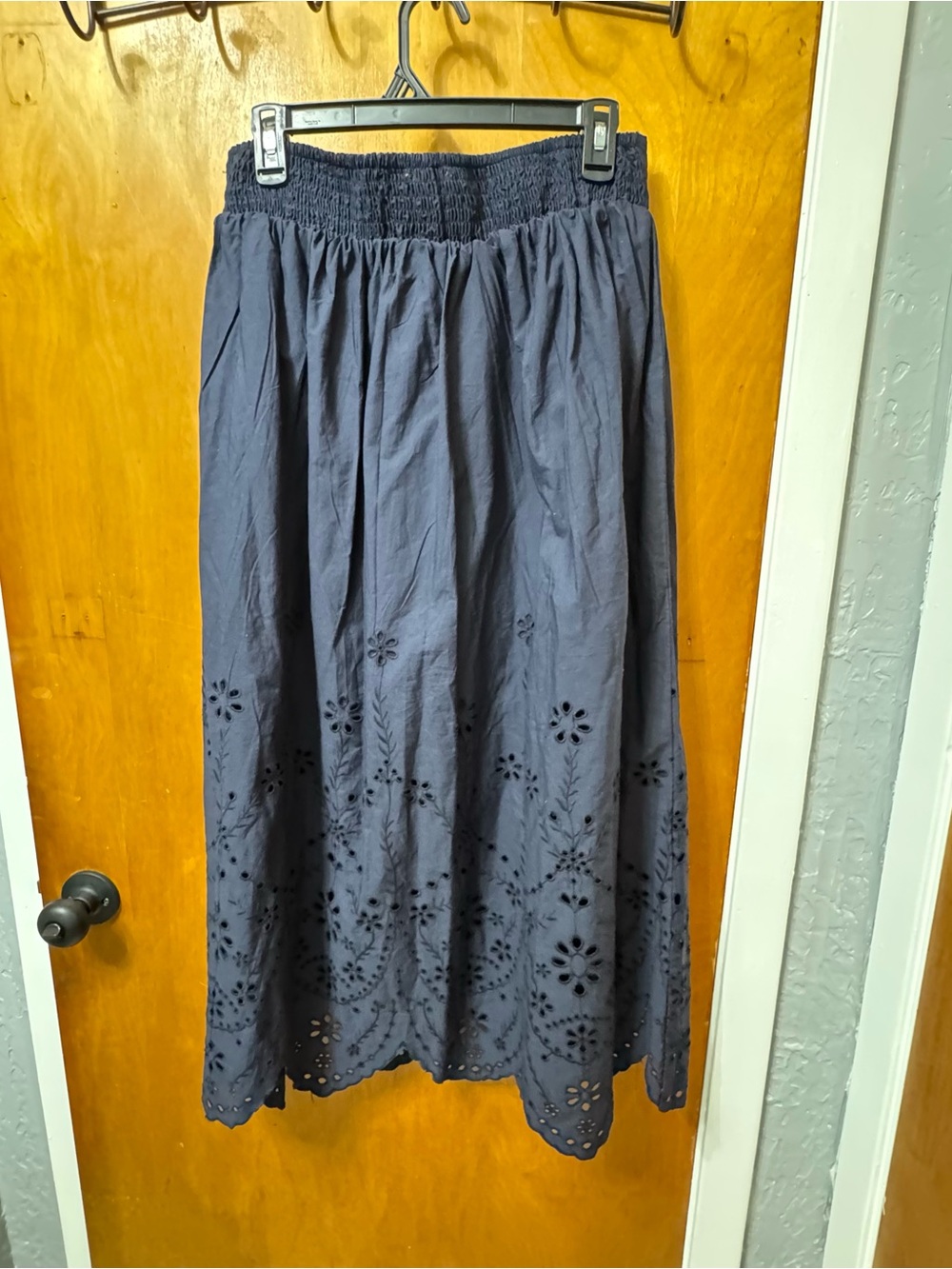 Elie Tahari Navy Eyelet-Embroidered Midi Skirt - Picture 2 of 5